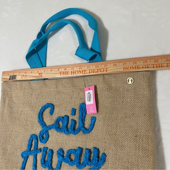 SIMPLY SOUTHERN Beach Pool Tote Bag Jute with Blue Sail Away Applique - Picture 6 of 10